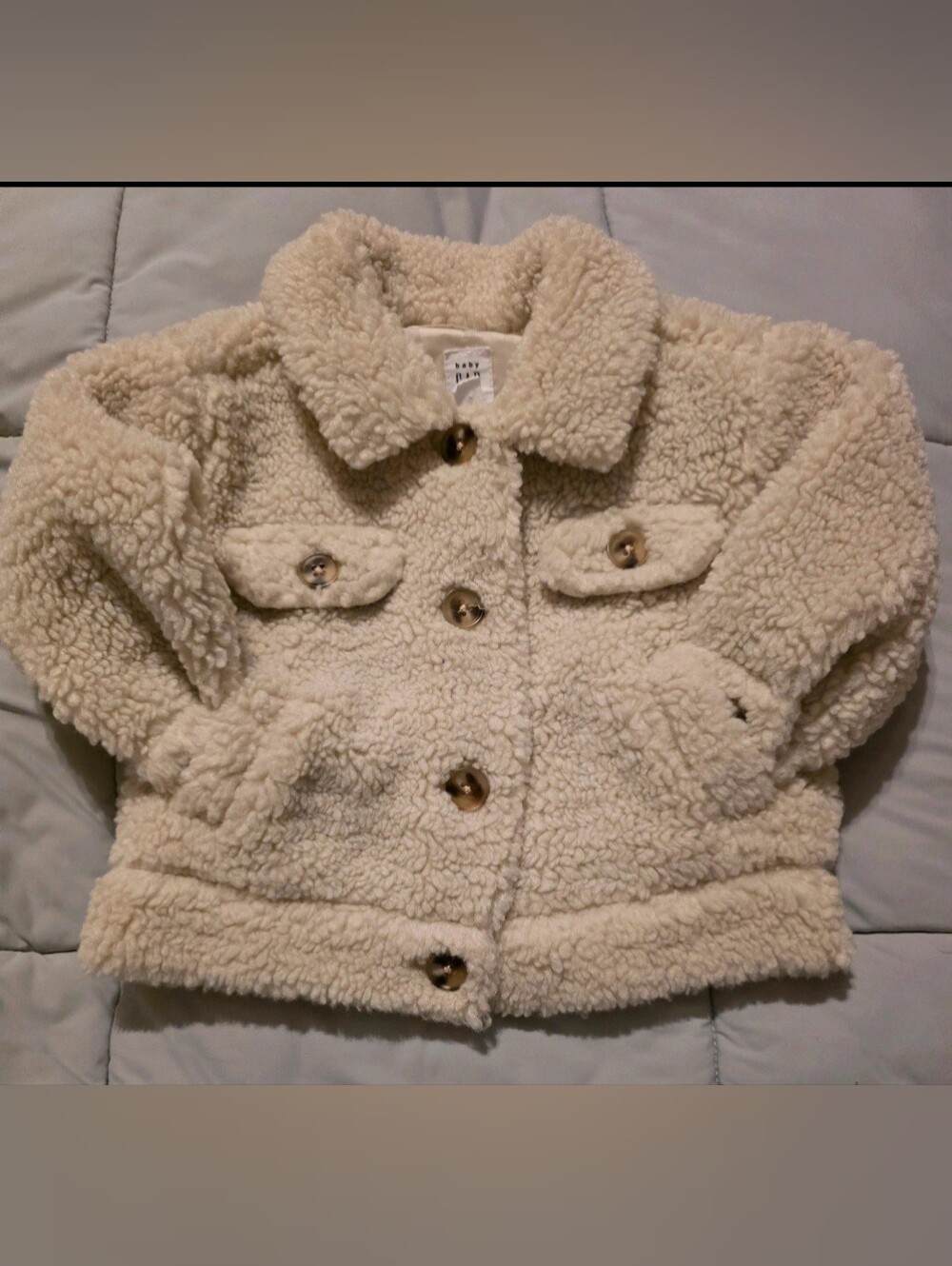 GAP Cream Sherpa Button-Front Kids Jacket
